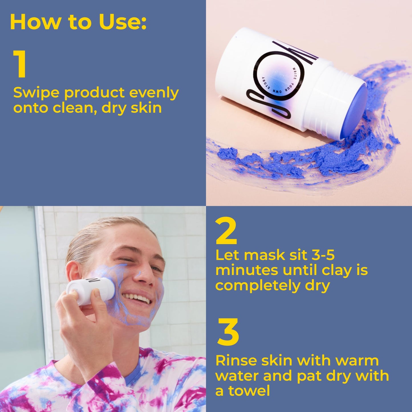WYOS Pore-Refining Clay Face Mask Stick – White Clay Formula Deep Cleans, Removes Oil, Minimizes Pores – Hands-Free, Mess-Free, Quick Drying, Travel-Friendly Grooming Essential