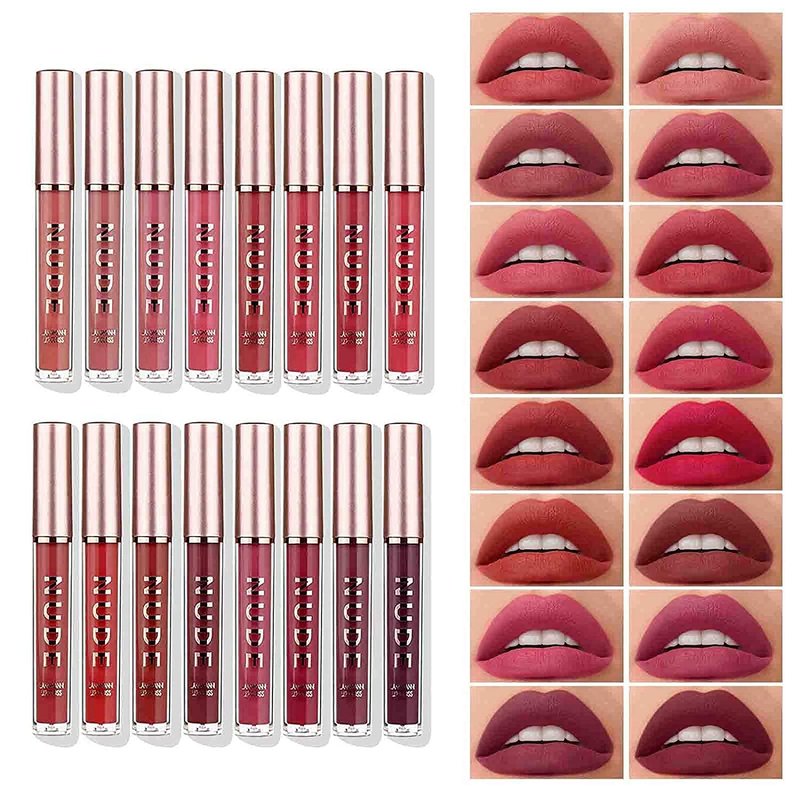 Matte Liquid Lipstick Set - Long-Lasting Velvety Lip Color | 16-Piece Nude Makeup Collection for Women