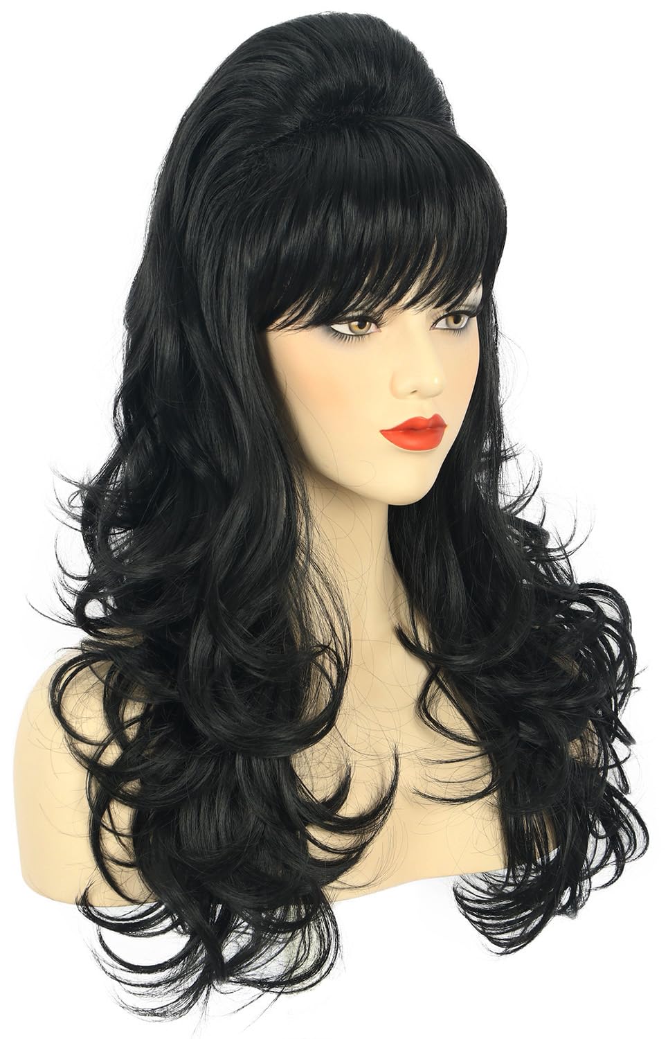 Long Wavy Black Wig for Women - 60s 70s Bouffant Beehive Costume | Perfect for Themed Parties