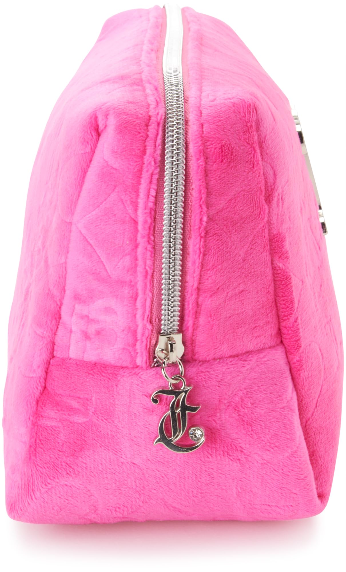 Juicy Couture Hot Pink Makeup Bag Cosmetics Organizer Travel Essentials Zip Top Wedge Velour Heart Crown