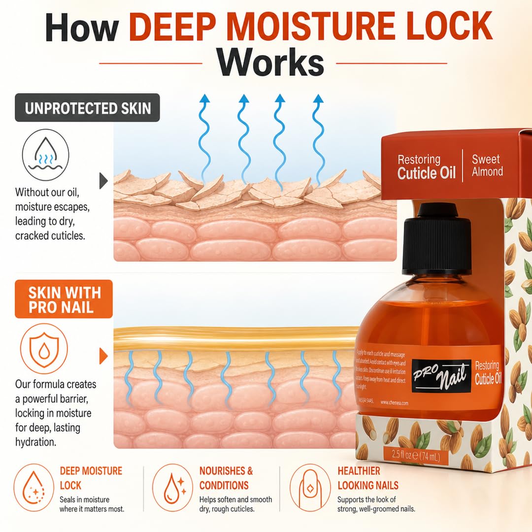 PRONAIL Cuticle Oil – Deep Moisture Almond Cuticle Repair & Finishing Treatment | Paraffinum Liquidum Base, Non-Greasy, Fast-Absorbing | Professional Salon & Home Use | Cruelty-Free Since 1987 2.5 oz