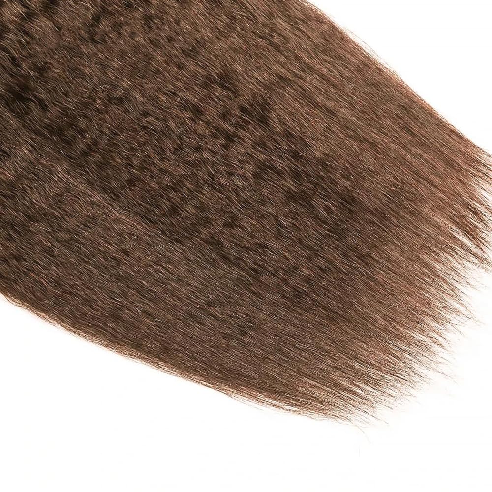 Yaki Straight Human Hair Bundles 26 Inch Kinky Straight Single Bundle #4 Chocolate Brown Human Hair Unprocessed Native Virgin Hair 100g Total 1 Extension Wet and Wavy Human Hair Extensions for Women