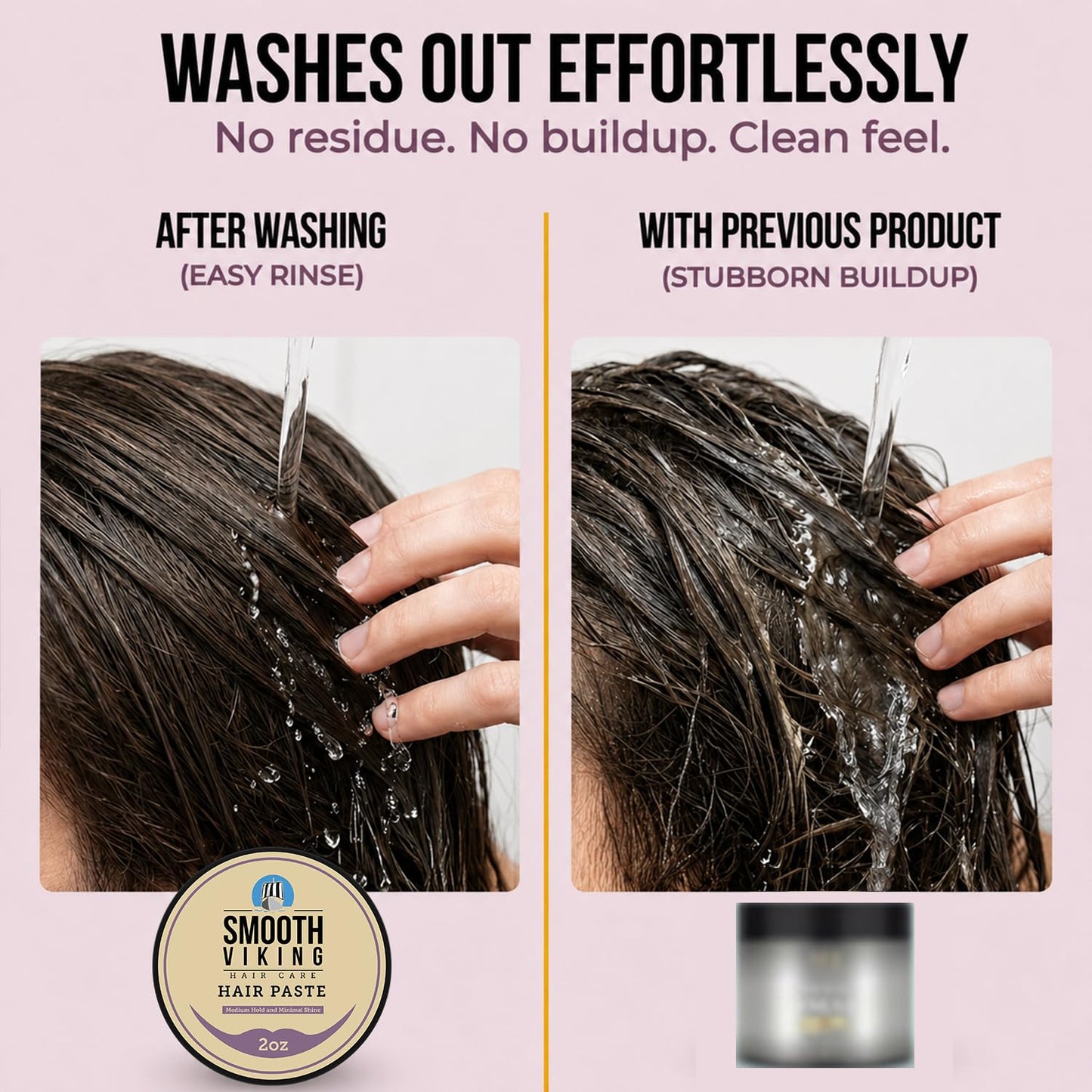 Smooth Viking Hair Paste for Men - Natural Matte Styling Paste for Textured Messy Hairstyle Hair Cream, Hair Styling Cream with Minimal Shine & Medium Hold Hair Products for Men, Made in USA, 2oz