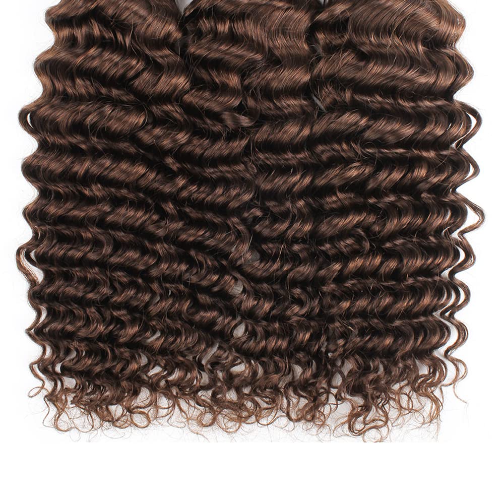 #4 Bundles Dark Brown Deep Wave Bundles 18 20 22 inch Brazilian Unprocessed Virgin Brown Deep Wave Bundle