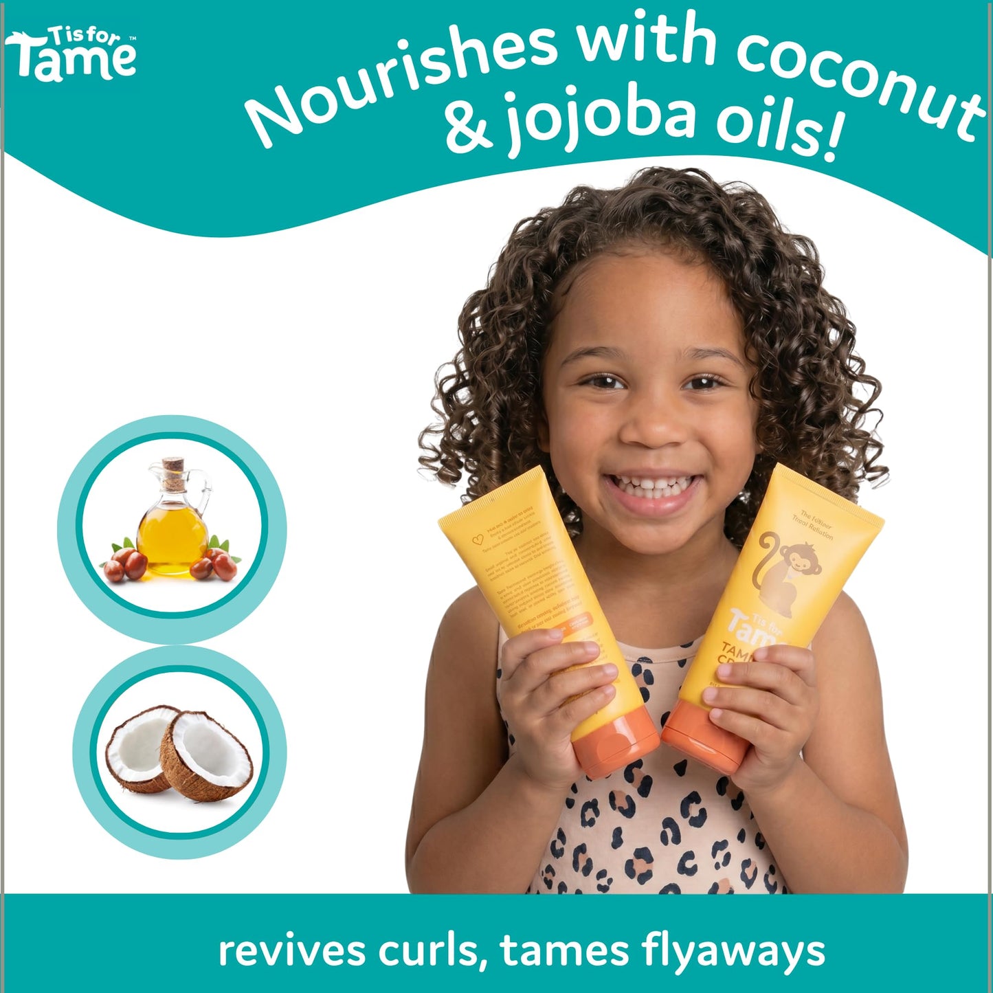 T is for Tame Kids Hair Taming Cream, 2-pack, for Frizz, Flyaways & Bedhead