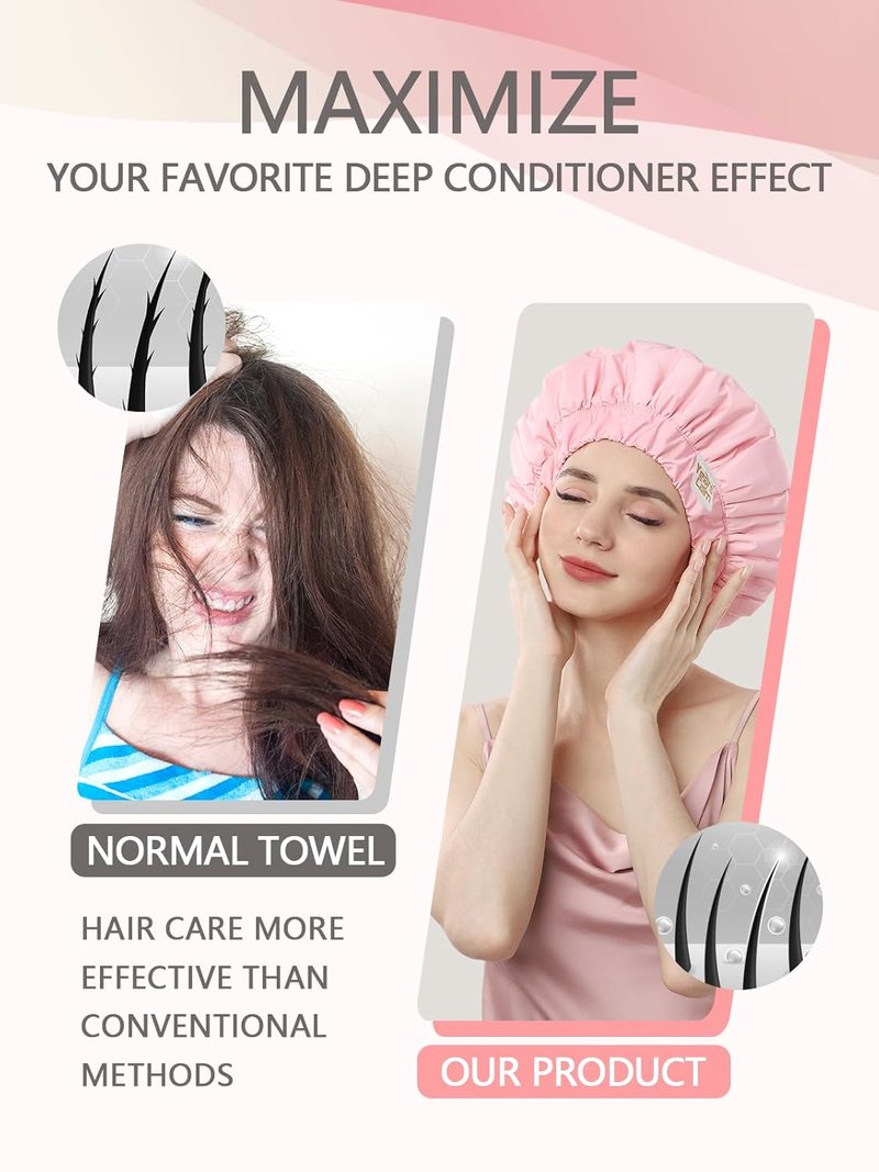 Heat Cap for Deep Conditioning - Reusable Waterproof Three-Layer Hair Cap | Pink, One Size