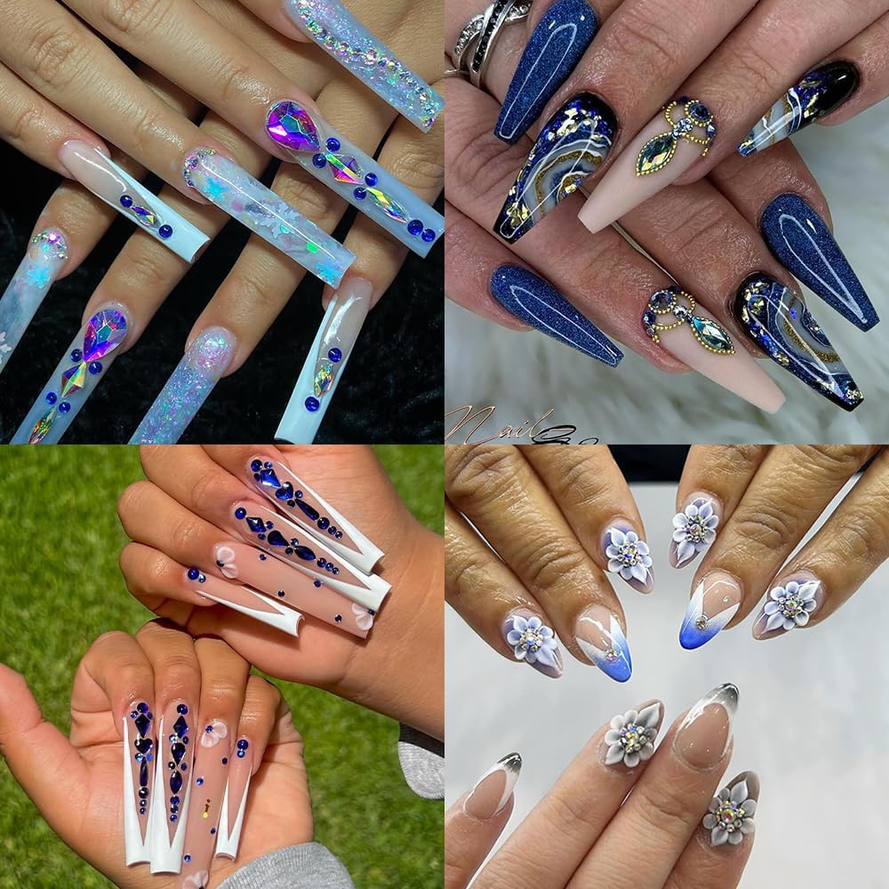 4500 Mixed Flat Rhinestones & 600 Dark Blue Diamond Crystals for Nail Art & DIY Crafts