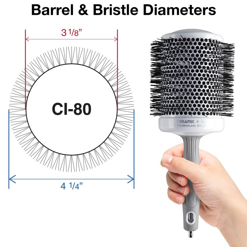Olivia Garden Ceramic + Ion Round Thermal Hair Brush - Not Electrical - Professional Blowout Brush for Normal to Thick Hair - 4.25"-Diameter Barrel - White and Grey - CI-80