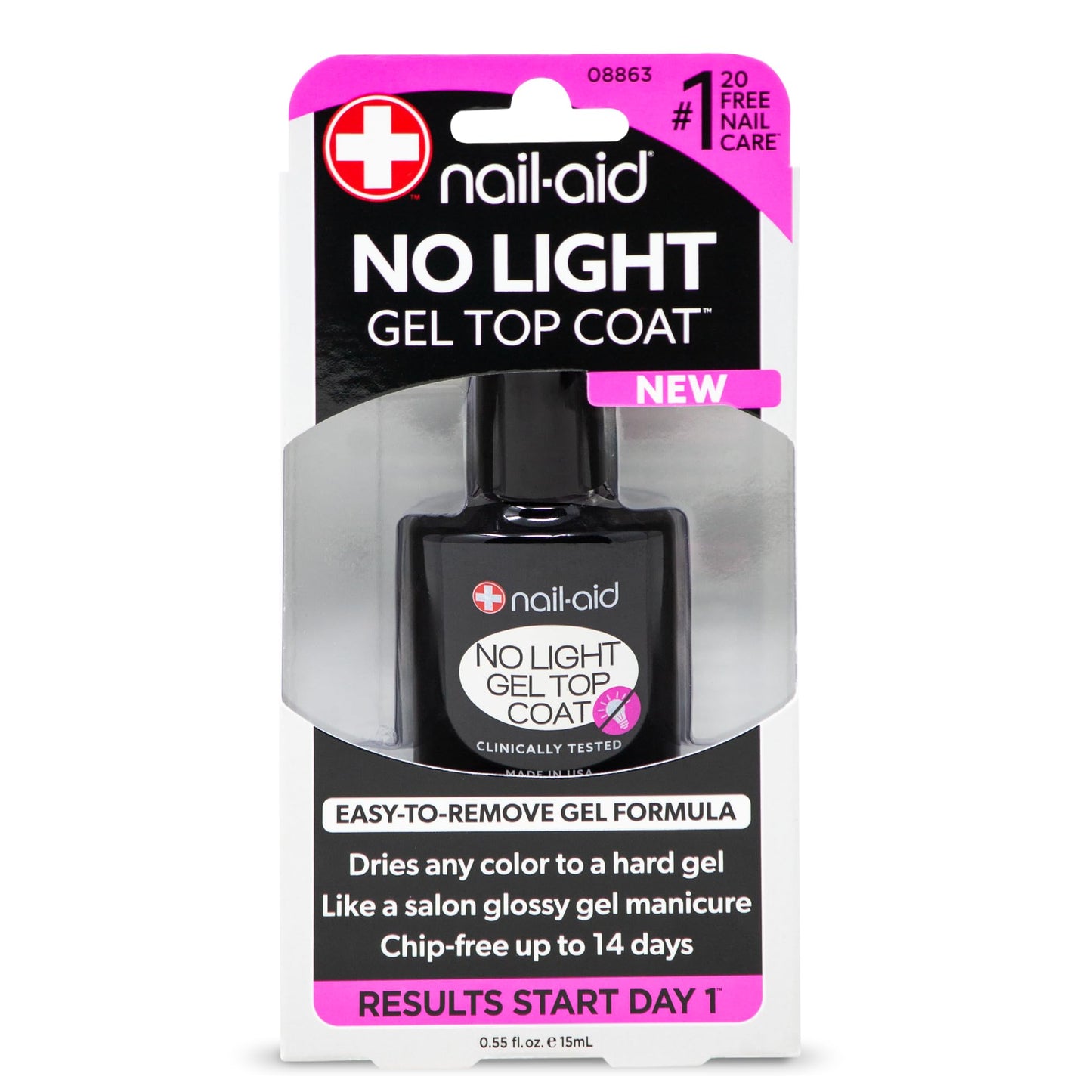 Nail-Aid No Light Gel Top Coat – Fast-Drying Gel-Like Top Coat for Nail Polish – Hard Gloss Finish Without UV Light – Professional Shine That Lasts Up to 14 Days