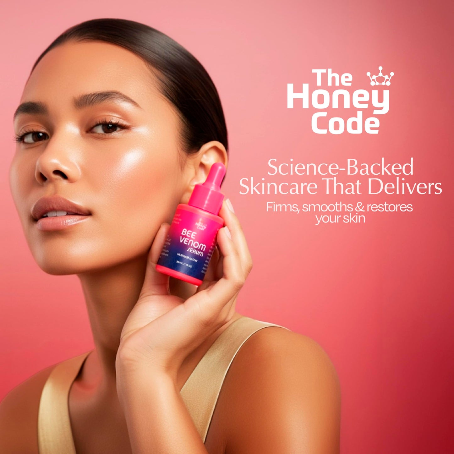 The Honey Code Bee Venom Face Serum, 0.5% Real Bee Venom with Hyaluronic Acid, Vitamin C & Squalane, Hydrating & Firming Anti-Aging Serum, 1 fl oz