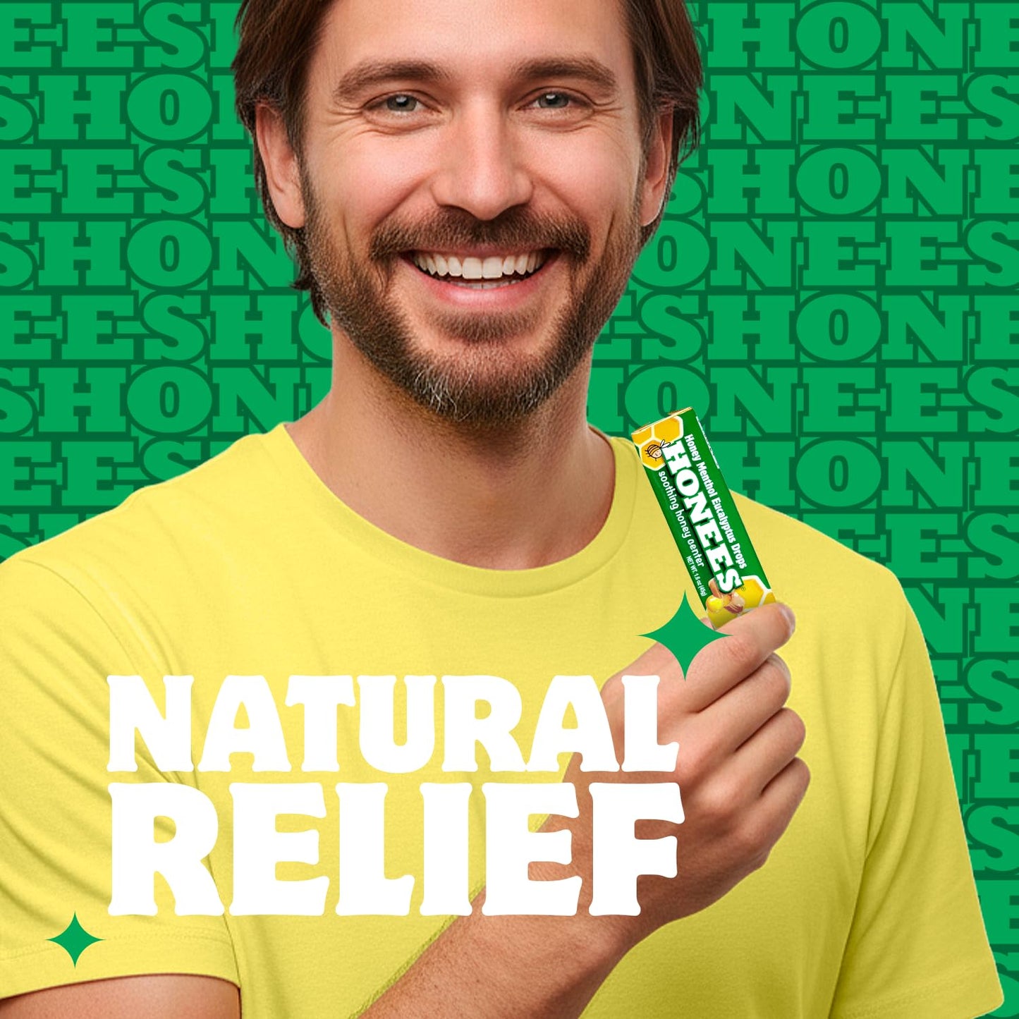 Honees Filled Menthol Cough Drops, Honey, Menthol & Eucalyptus Cough Drops- Natural Sore Throat Relief - Nothing Artificial -Throat Lozenges, Non-GMO (6 Pack –54 Drops)
