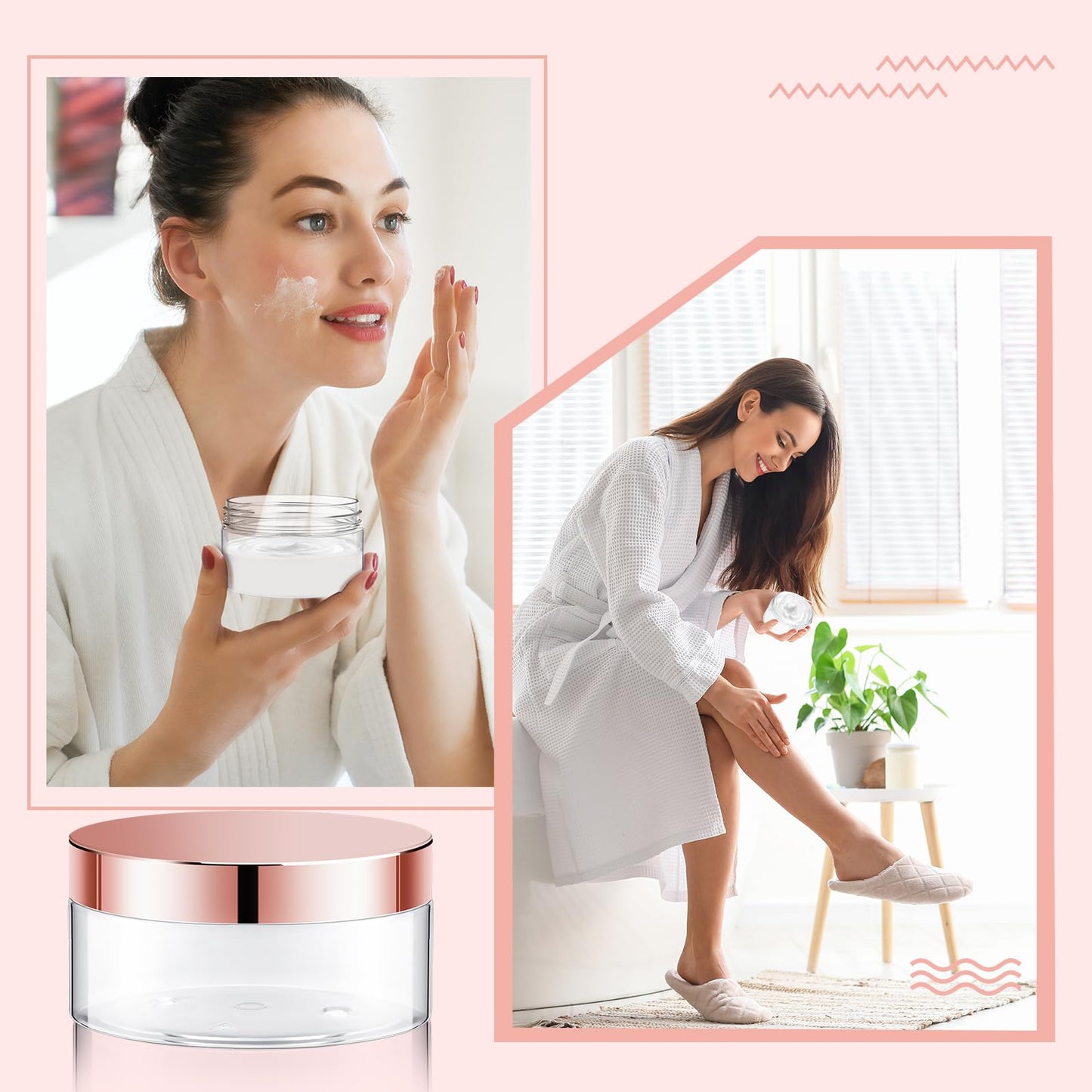 Dandat 24 Pcs 2/4/6/8/10/12oz Plastic Clear Jar Container with Rose Gold Lid and Label, Empty Round PET Cosmetic Jars for Lotion, Cream, Body Butter, Makeup (4oz, Clear Jar with Rose Gold Lid)