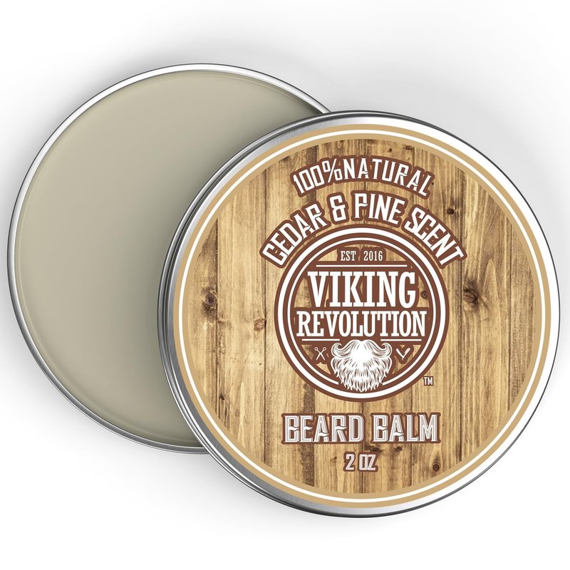 Viking Revolution Cedar & Pine Beard Balm - Butter with Argan Oil, Softener & Moisturizer for Men - Wax for Beards (2oz, 1 Pack)