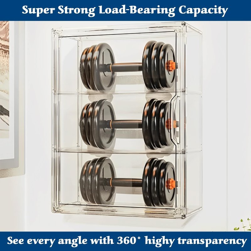 Acrylic Display Case - 2 Pack with Magnetic Door & Adjustable Dividers | Stackable 3-Tier Organizers
