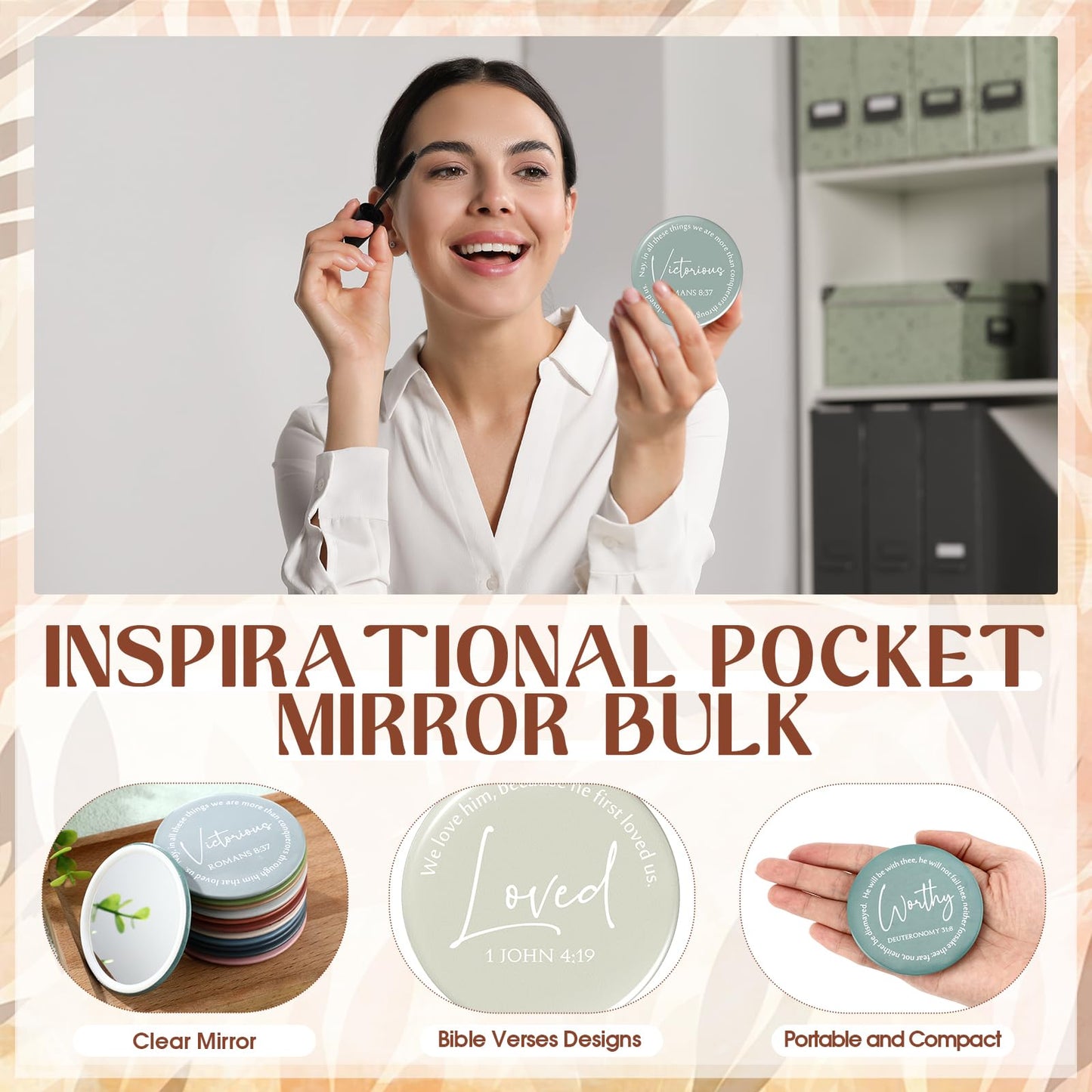 Geelin Mini Christian Gifts Mirror for Women Bulk Inspirational Bible Verse Scripture Portable Mirrors Small Church Gifts for Mother Women History Month VBS Party Favor(72 Pcs,Morandi)