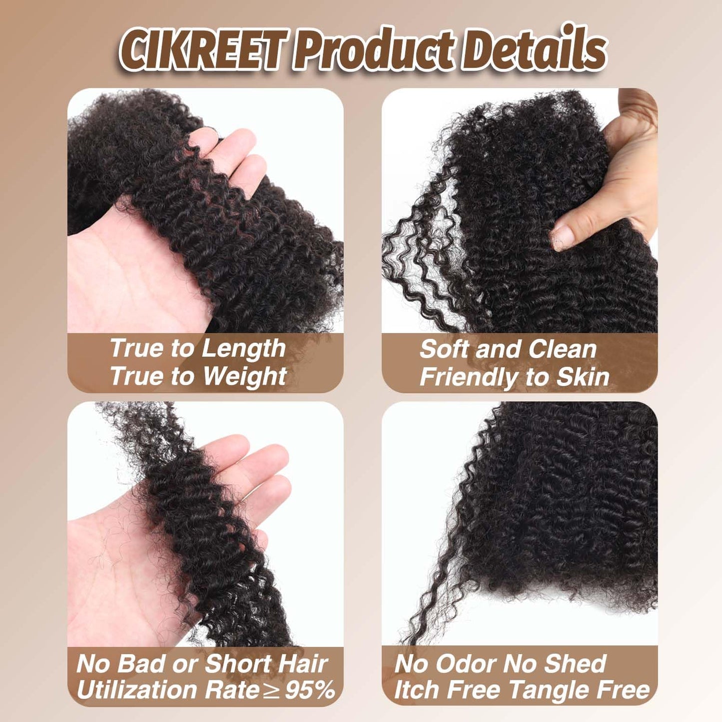 Afro Kinkys Bulk Human Hair for Mini Twist Braiding Braids Locs Dreadlock Extensions Afro Kinky-Curly Human Braiding Hair Bulk Bundles for Men Women Kids 10 Inch 50g 350 Orange Natural Soft Fluffy