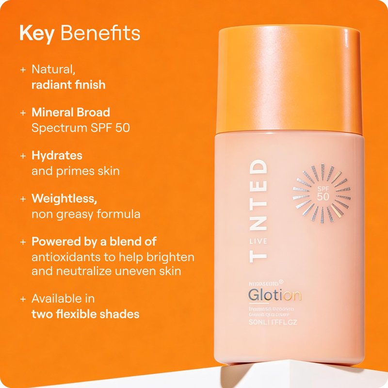 Live Tinted Hueguard Glotion Mineral Tinted Sunscreen For Face SPF 50 – Lightweight Fragrance-Free Sunscreen – Hydrating & Brightening – Clean & Vegan Primer With SPF - Medium Deep .5 FL Oz