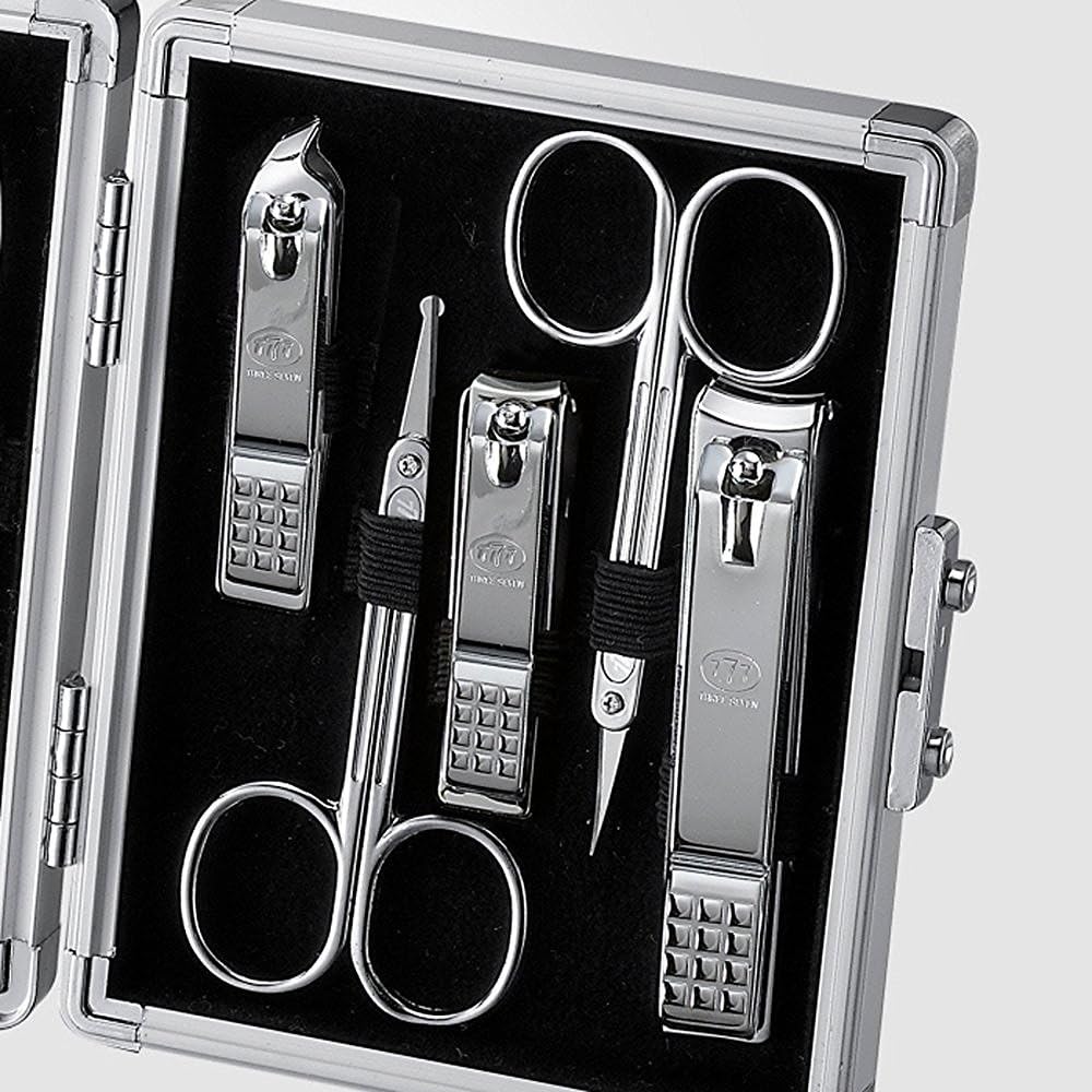 THREE SEVEN 777 Manicure Pedicure Grooming Kit - 11-Piece Nail Clipper Set (Silver, TS-16000VC)