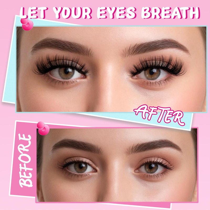 Fyonas Cat Eye Lashes Wispy False Eyelashes Fluffy Faux Mink Lashes 8 Pairs D Curl Fake Lashes Multi-layered Strip Lashes 8-18mm Lash Kit with Lash Glue and Tweezers (Hottie)