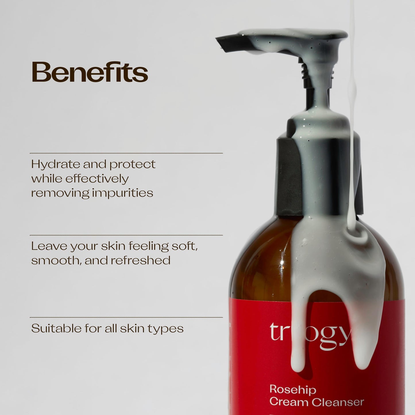 Trilogy Rosehip Cream Cleanser, Hydrating Facial Cleanser with Prickly Pear Complex, 6.76 fl oz