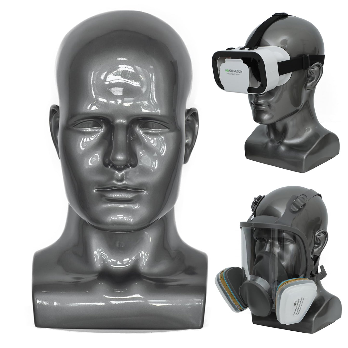 BLTYXT PVC Male Mannequin Head Professional Manikin Training Head for Display Headphone Game Console Hats Wigs Jewellery Glasses Facemask Caps Model Head (L90hh)
