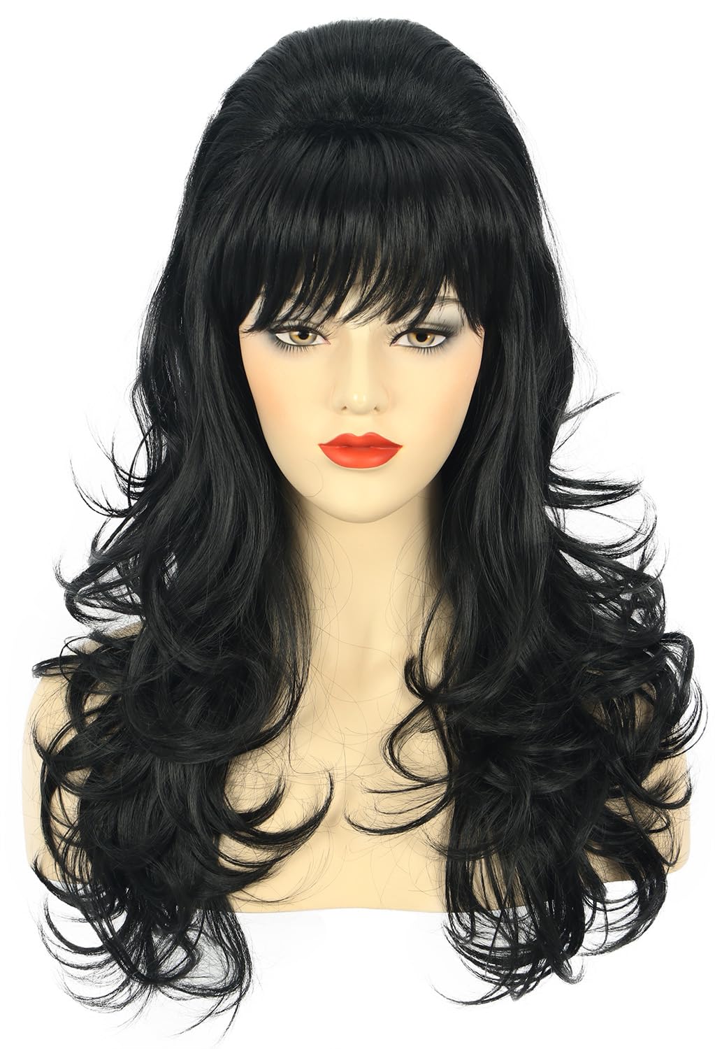 Long Wavy Black Wig for Women - 60s 70s Bouffant Beehive Costume | Perfect for Themed Parties