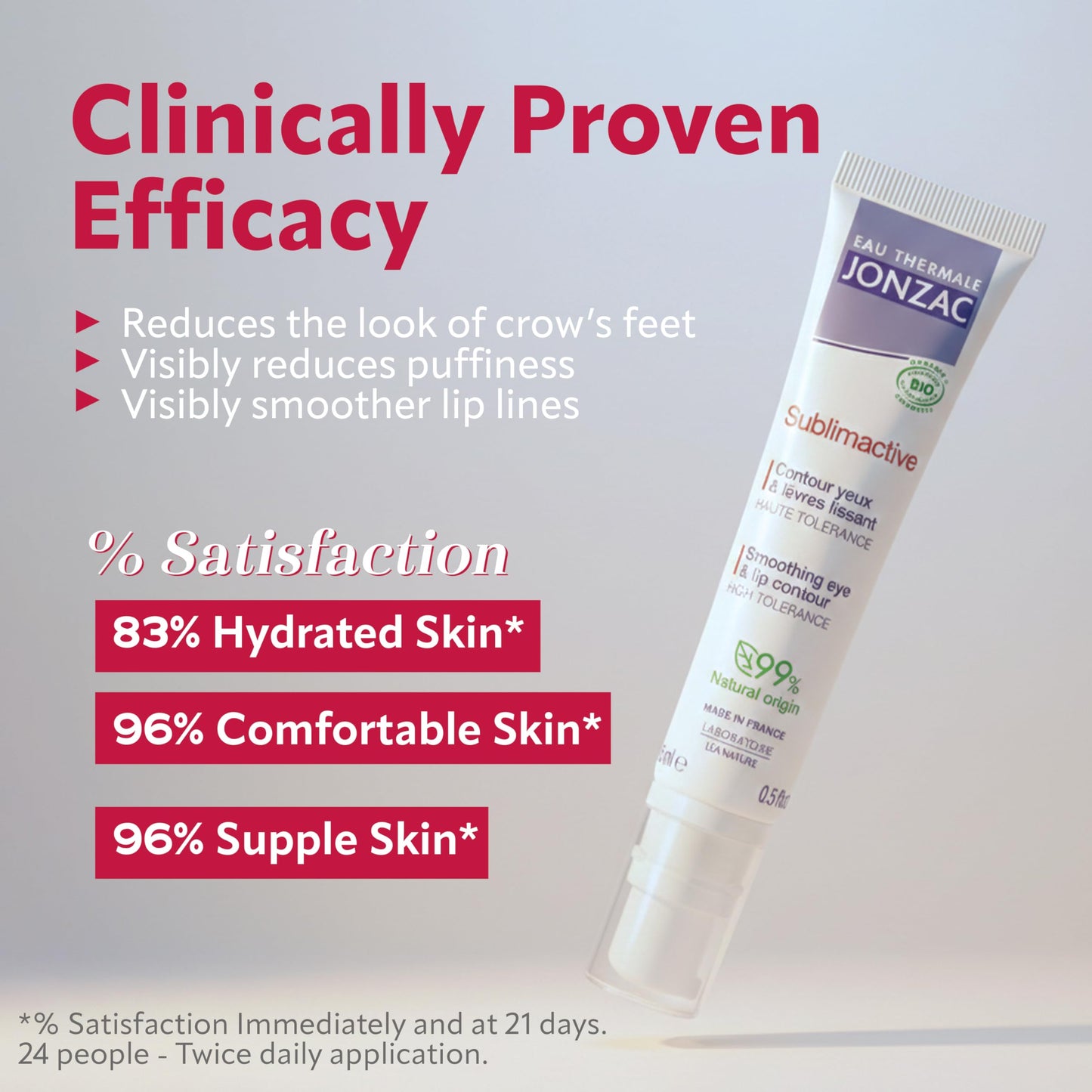 JONZAC Eau Thermale Sublimactive Organic Anti-Aging Eye & Lip Contour Cream - Reduces Fine Lines and Puffy Eyes - Dark Circles Reduced - Natural Skin Care - 0.5 Fl Oz