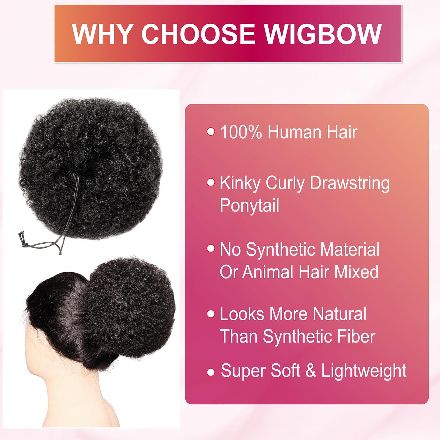 Afro Puff Ponytail Drawstring Extensions Wigs Real Human Hair for Girls Women, Natural Black Virgin Hair 8 Inch Afro Puff Hair Extensions Clip On Kinky Drawstring Curly Ponytail Bun Hairpiece Wigs