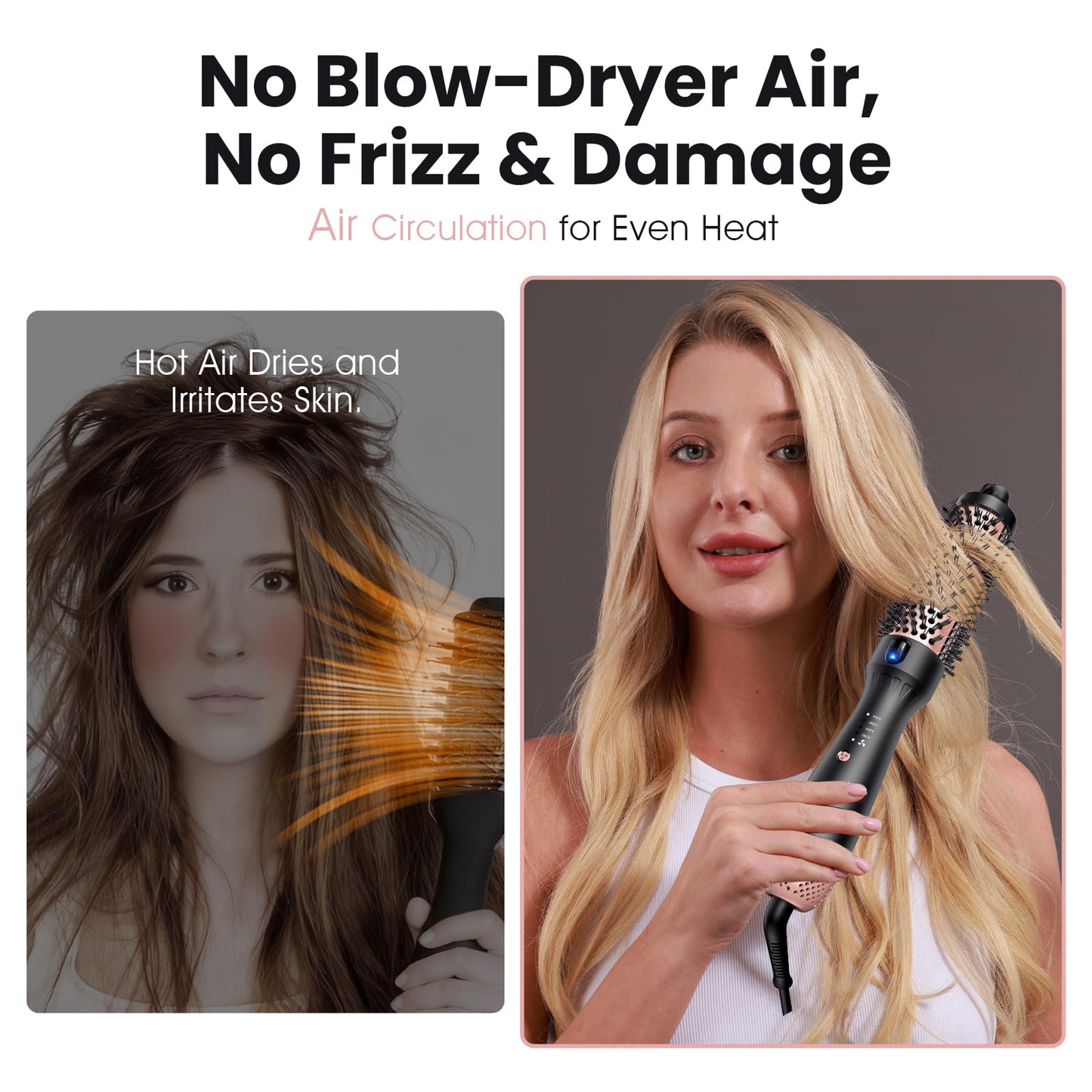ZAVAREA Thermal Brush, 1.5 Inch Heated Round Brush Stylers, 800M Negative Ions Ceramic for Less Frizz Damage, 4 Temperature Set, Dual Voltage for Travel, Easy Use Boosts Shine, Dual Voltage