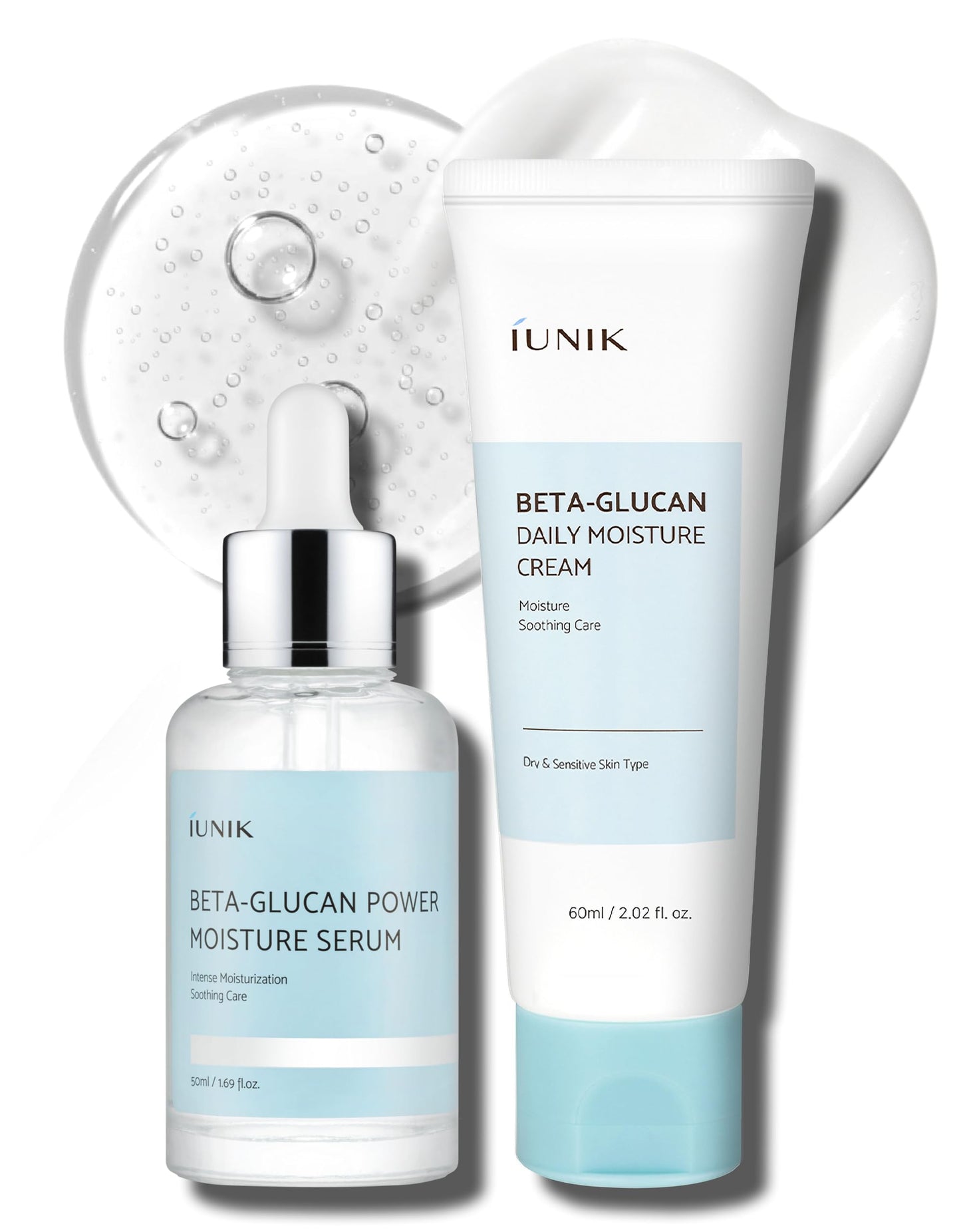IUNIK Beta Glucan Daily Moisture Cream Beta-Glucan Power Deep Moisture Serum Intense Hydration Fortifying Skin Barrier Ultra Intense Hydrating Moisturizing Facial Moisturizer Korean