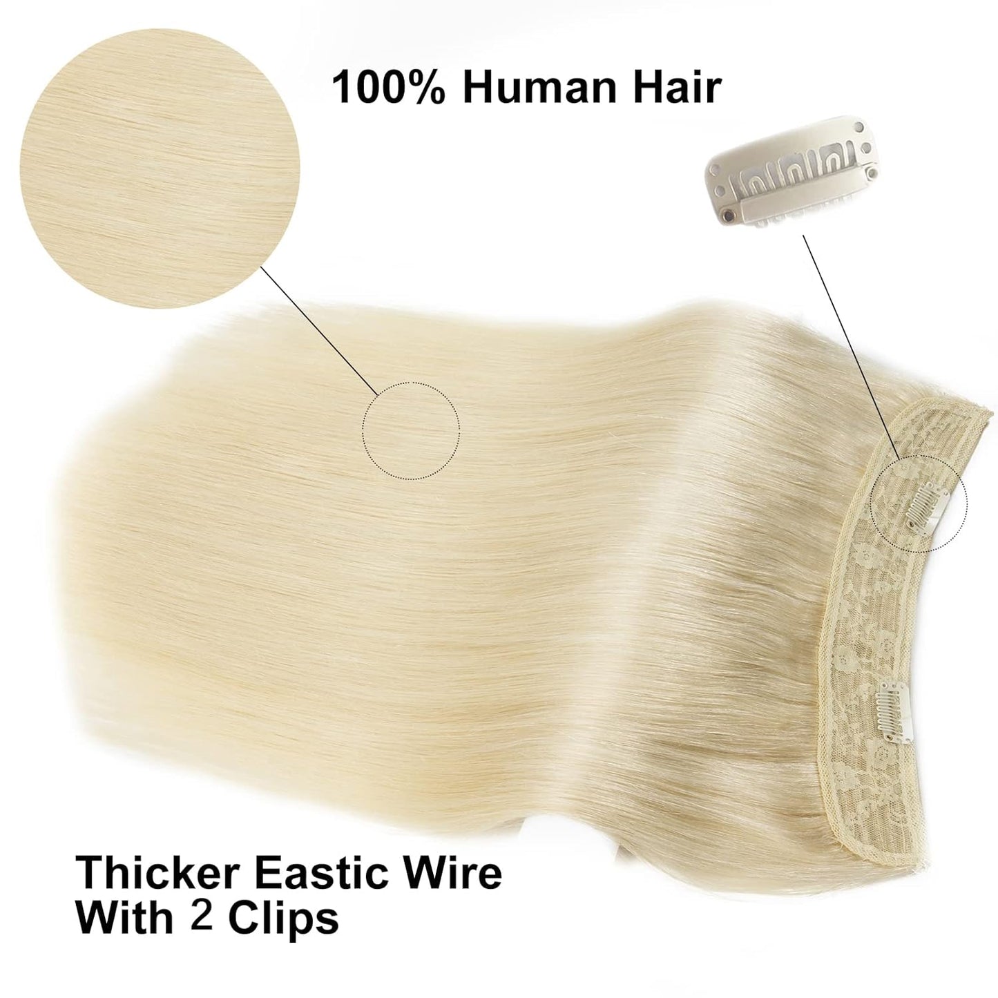Real Human Hair Wire Extensions - 14 Inch Bleach Blonde Straight Hair | 80g Invisible Fish Line