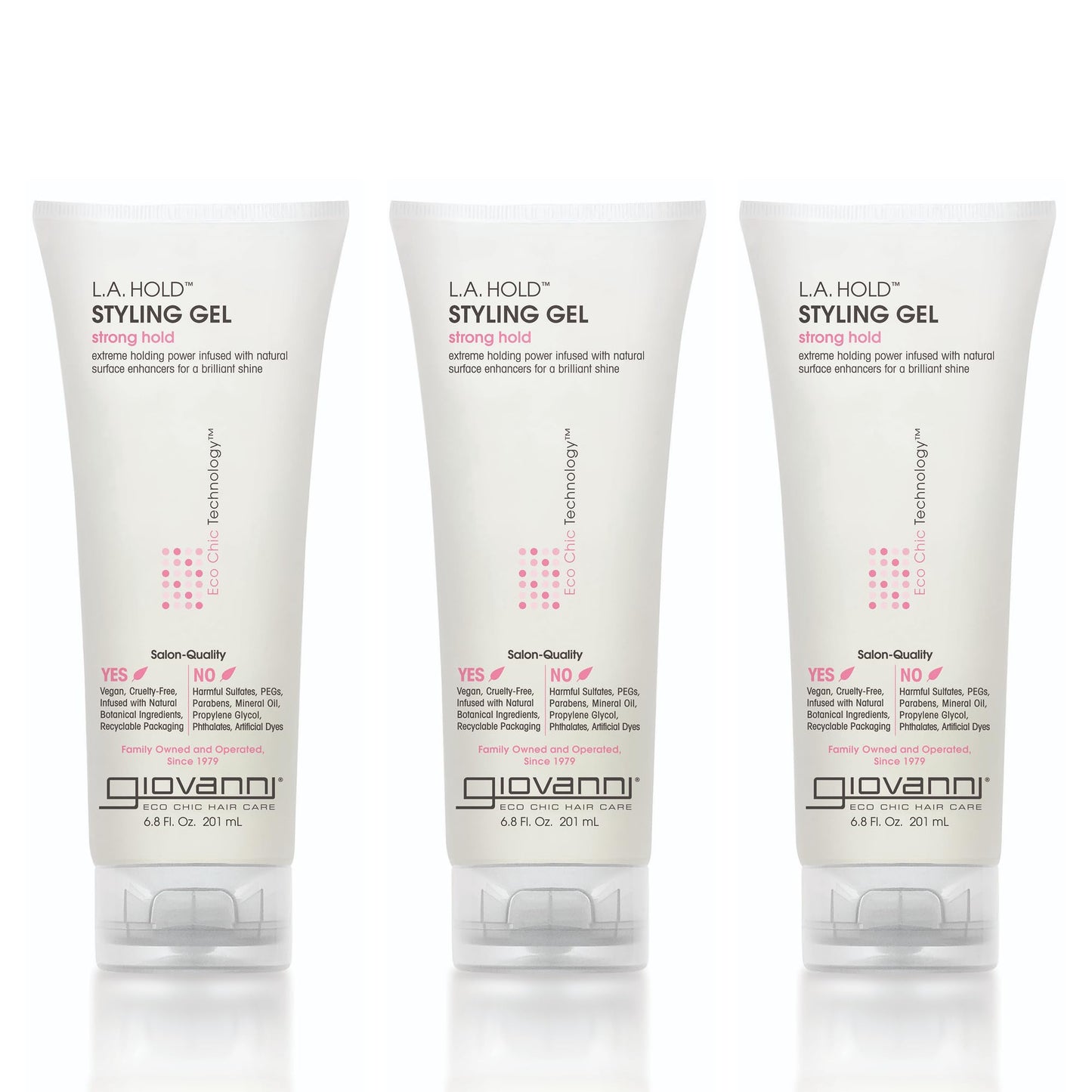 GIOVANNI La Hold Styling Gel - Hair Gel for Men & Women, Strong Hold Hair Gel in Bulk for Curly, Straight & Wavy Hair, Control Super Hold Slick Gel - 6.8 Fl Oz (Pack of 3)