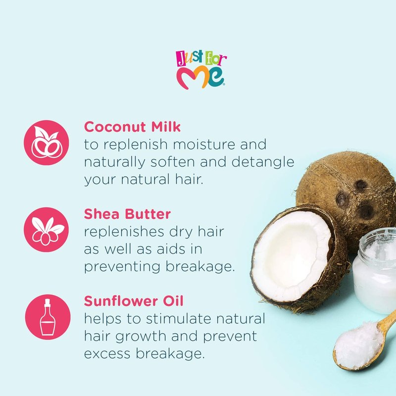 Just For Me Natural Hair Milk Detangler (3 Pack) - Detangles & Helps Prevent Breakage, For All Hair Textures, Contains Coconut Milk, Shea Butter & Sunflower Oil, Restores Moisture, Shine, 10 oz