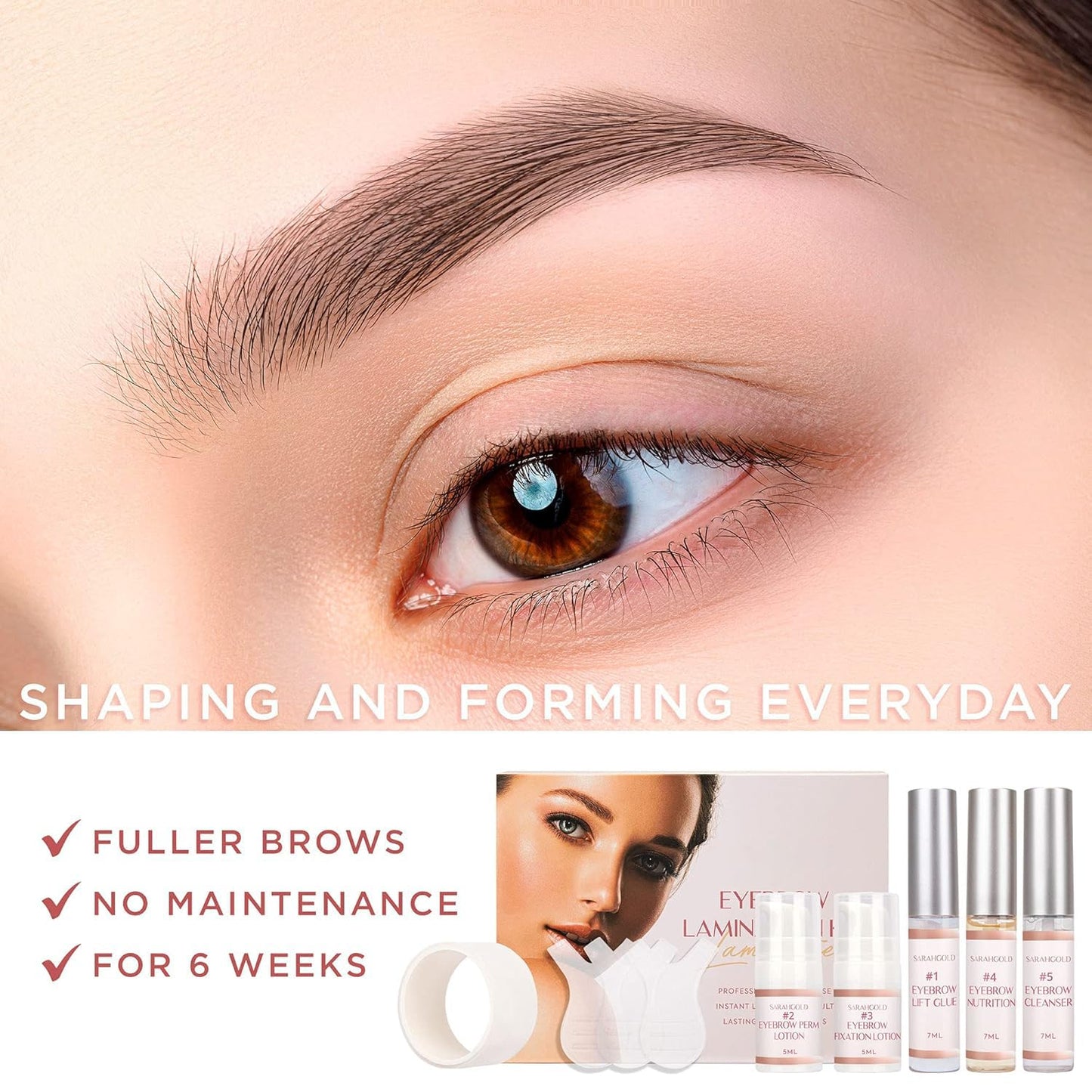 Brow Lamination Kit – Professional At-Home Eyebrow Laminate & Lift Kit for Fuller, Fluffier Brows (Complete Lamination Kit (Tools + 5 Solutions))