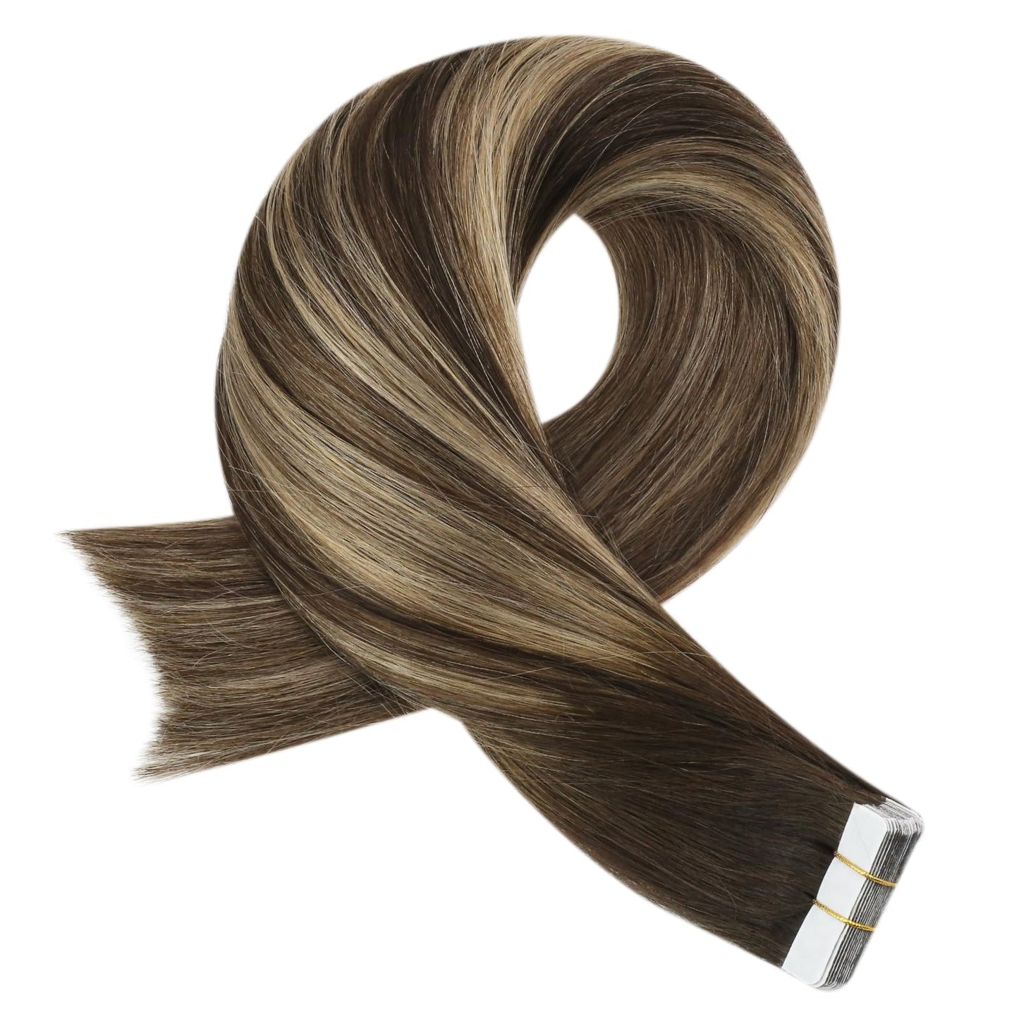 Moresoo Tape in Hair Extensions Human Hair Ombre Brown to Caramel Blonde with Brown Balayage Tape in Seamless Hair Extensions Real Human Hair Tape in Extensions 18 Inch #4/27/4 20pcs 50g