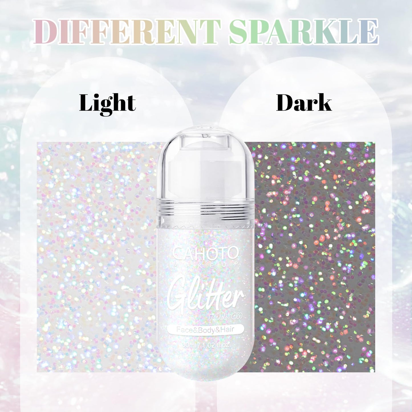 CAHOTO Dazzle Roll-on Glitter for Face Body and Hair, Mermaid Sparkling Holographic Shimmer, Chameleon Color Rolling Sequins for Concerts Rave Festival Halloween Party Carnival, 1.02fl.oz