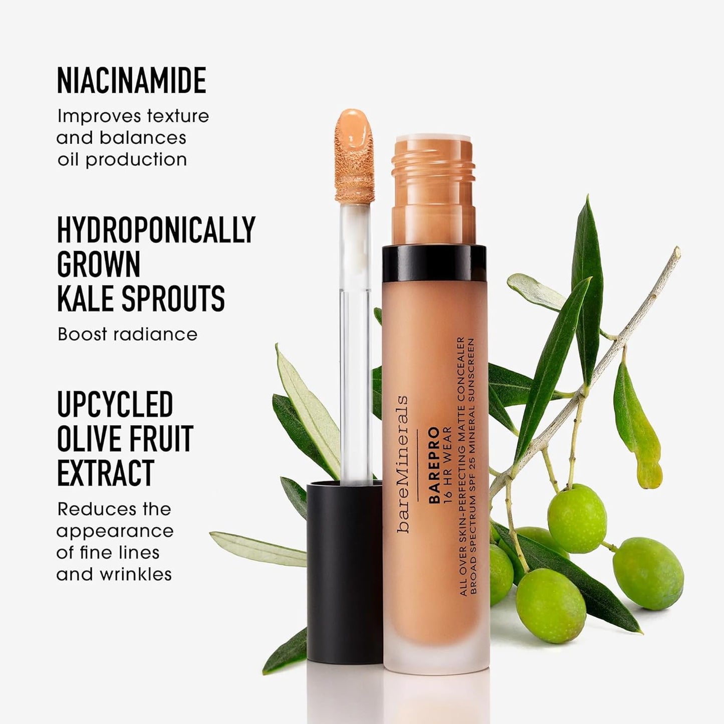 bareMinerals BAREPRO 16HR Concealer - Natural Matte Finish with SPF 25 & Niacinamide | Conceals Dark Spots & Blemishes