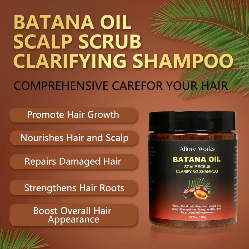 Exfoliating Scalp Scrub Clarifying Shampoo with Batana Oil & Rosemary for Dandruff, Buildup, Oily or Itchy Scalp, and Thinning Hair – Natural Scalp Cleansing Shampoo for Men and Women – 310g