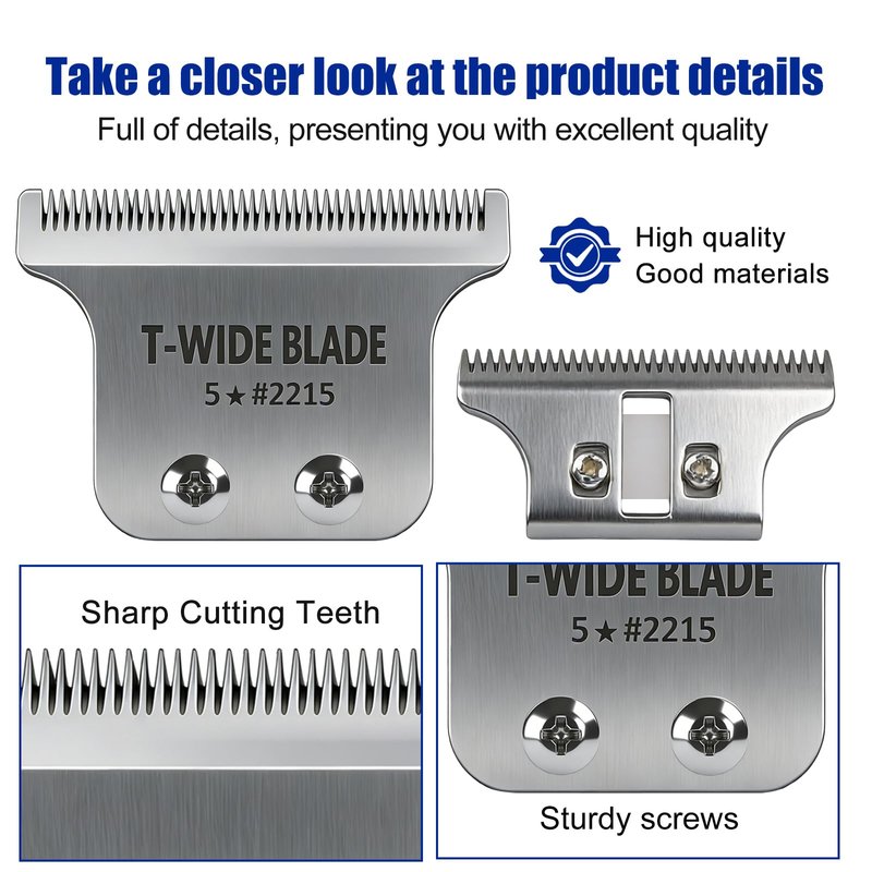 2215 Replacement T Wide Blades Replacement for Wahl 5 Star Detailer Li Trimmer 8081/8171- Adjustable Zero-Gap Stainless Steel Blade,Silver Pack
