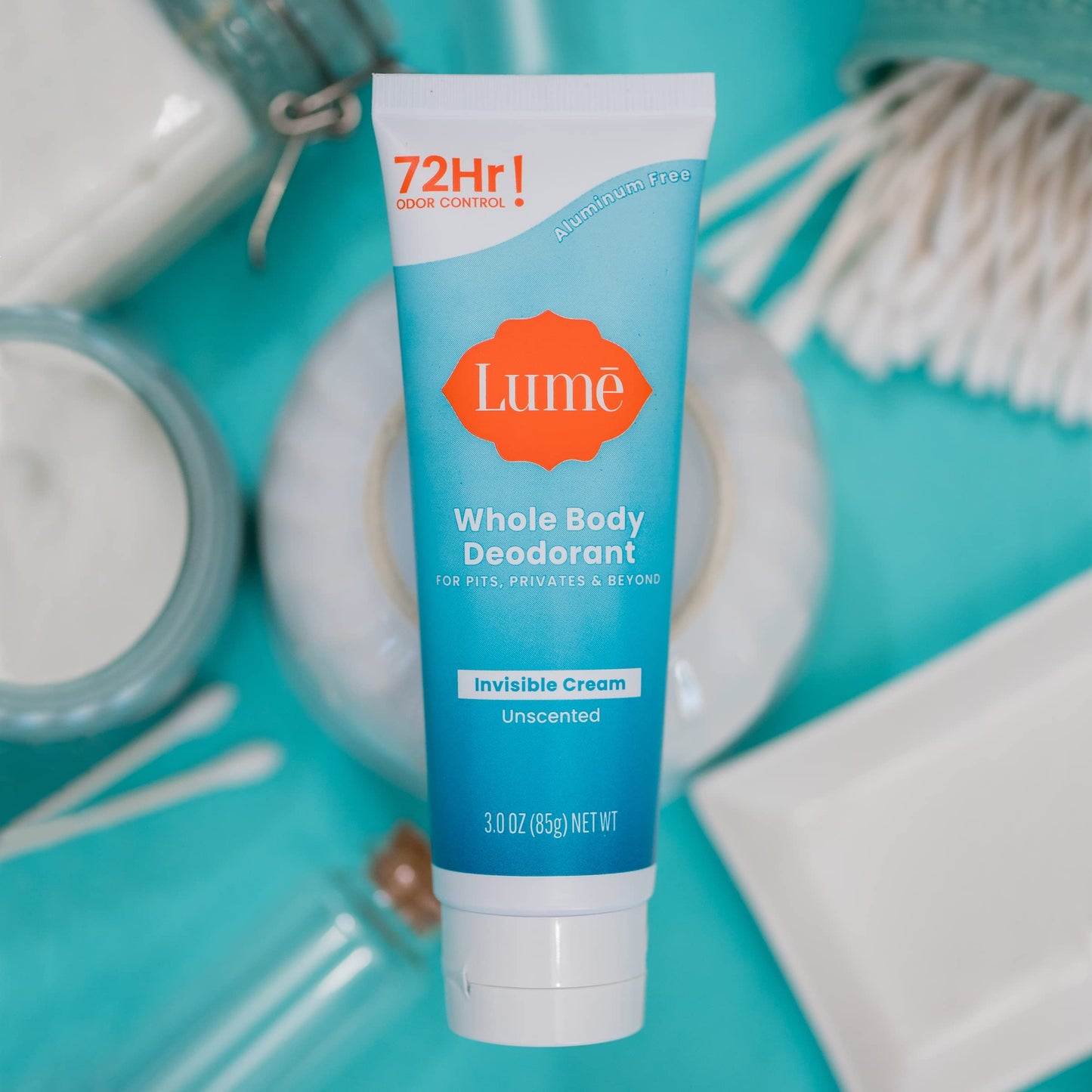 Lume Whole Body Deodorant - Invisible Cream Tube (Unscented) and Lume Acidified Deodorant Wipes (Cool Cucumber) - 24 Hour Odor Control - Aluminum Free, Baking Soda Free, Skin Loving