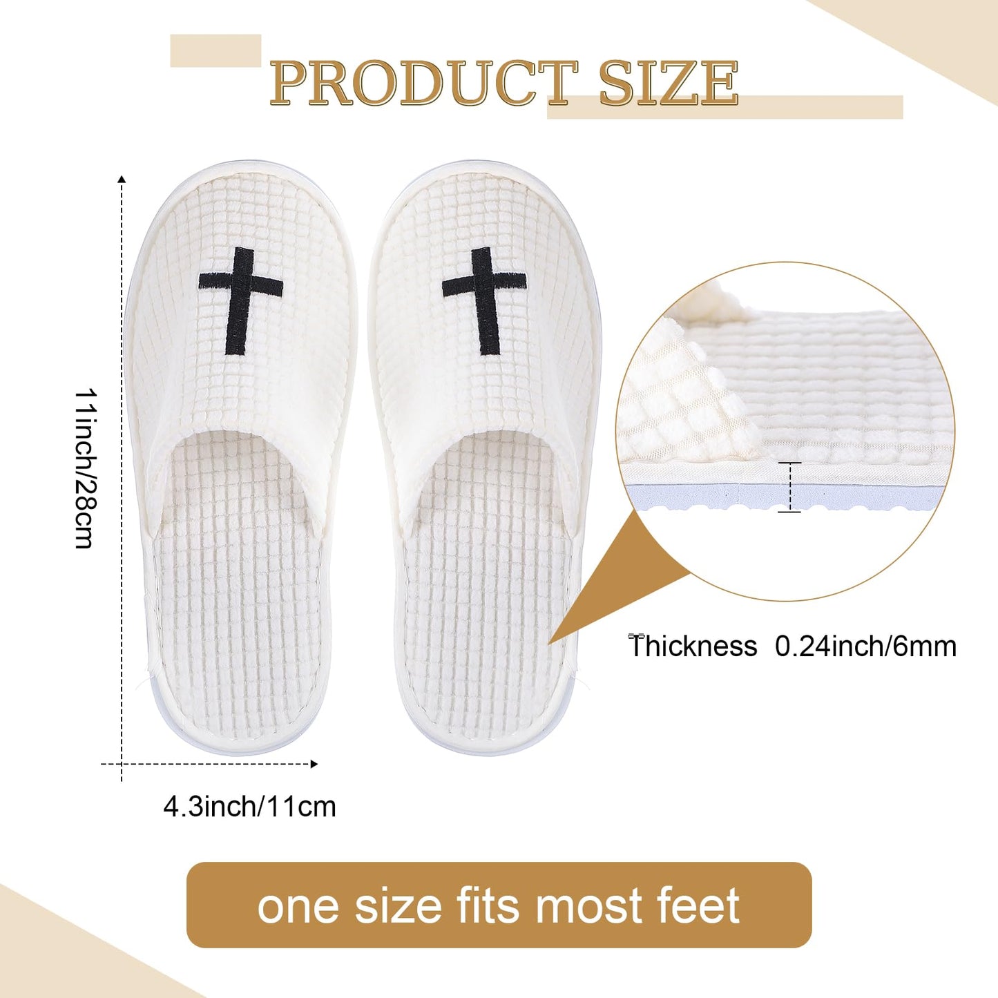 JenPen 6 Pairs White Wedding Disposable Slippers for Guests Non Slip Slipper for Women and Men Reusable Closed Toe Spa Slipper for Shoeless Home Church Easter Party Indoor House Hotel Essentials