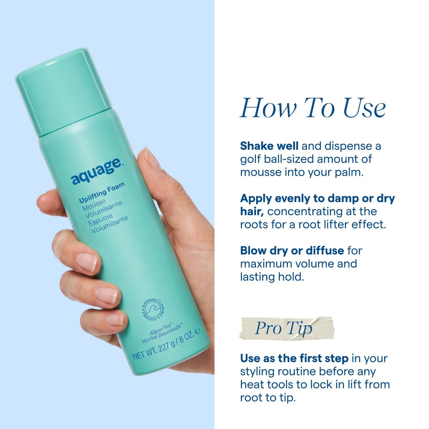 Aquage Uplifting Foam & Hair Mousse - Root Lifter and Volumizing Mousse for Fine, Thin Hair - Lightweight Volumizer for Body, Bounce and Blowouts (10oz)