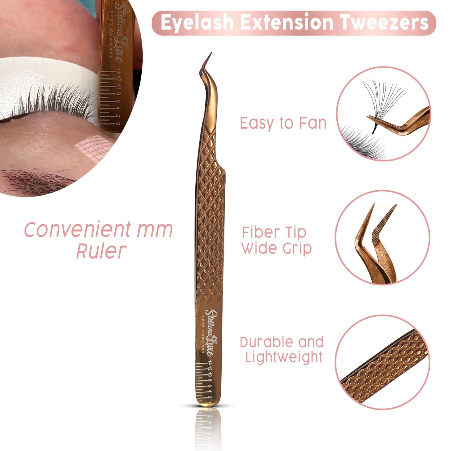 STELLENA LUXE Z Volume Tweezer Z TIP with Fiber Tip Volume Mega Volume and Classic Eyelash Tweezer For Eyelash Extensions, for Handmade Promade Premade Mega Volume Lash Fans…