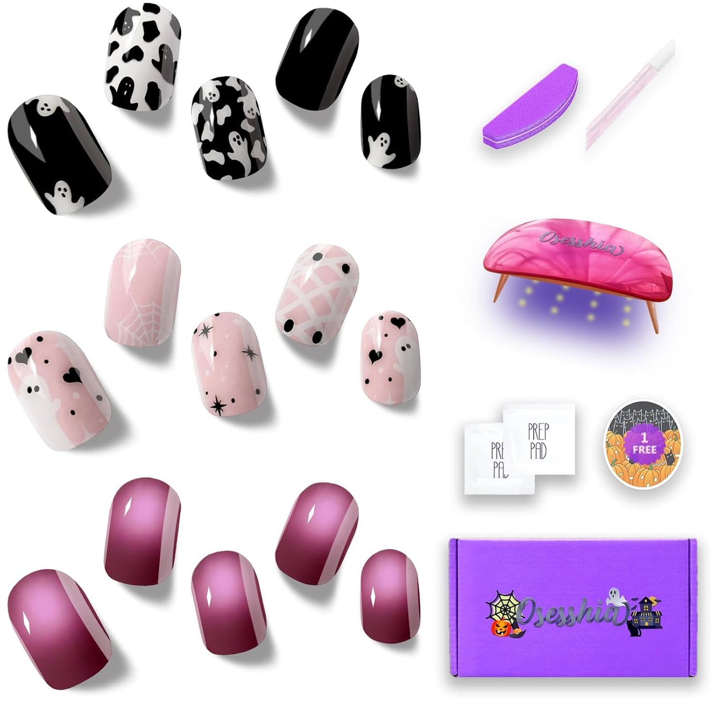 Semi Cured Gel Nail Strip Starter Kit - 60 Nail Stickers, UV Lamp & Tools for Salon Quality Christmas Nails