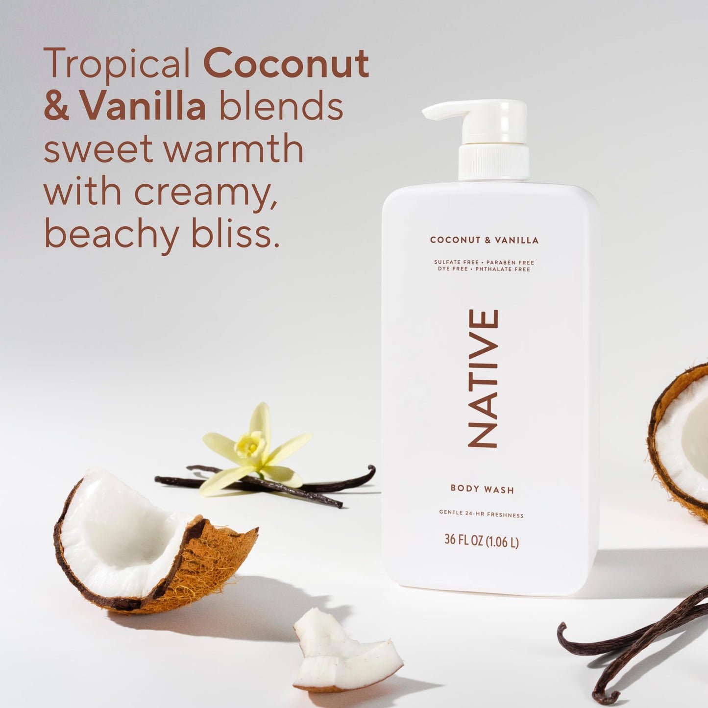 Native Body Wash for Women & Men, Coconut & Vanilla, 36 oz Pump Bottle, Sulfate-Free & Gentle