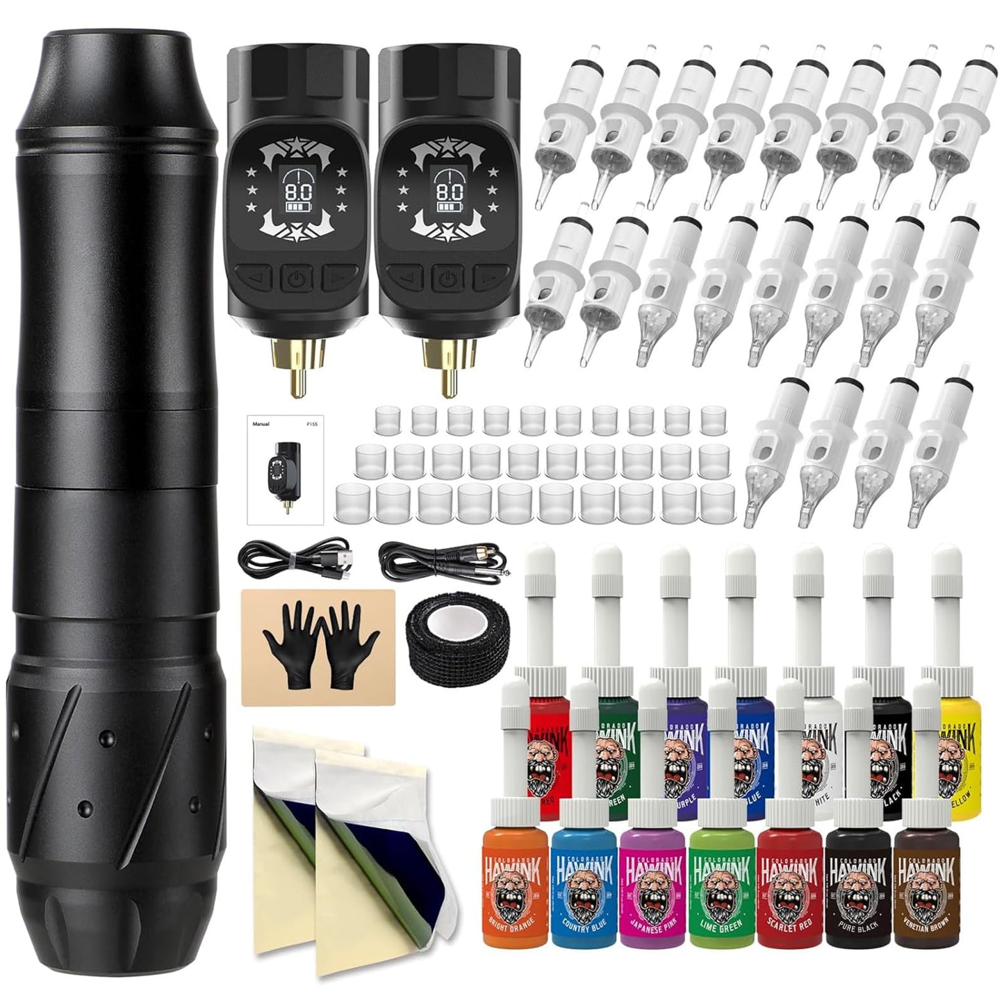 Wireless Rotary Tattoo Pen Machine Style Supply Coreless Motor 1600mAh Battery Power with Two Battery EM155KITP155-1