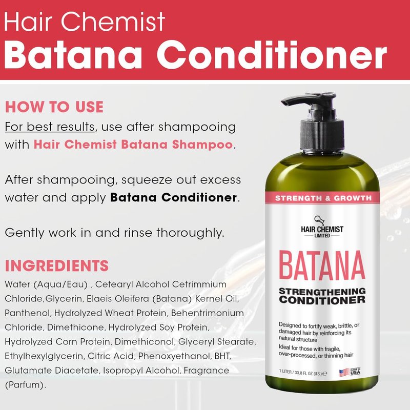 Hair Chemist Batana Strengthening Shampoo & Conditioner 33.8 oz. (2-PC SET) - Batana Shampoo and Conditioner for Hair Growth, Thickening and Strength