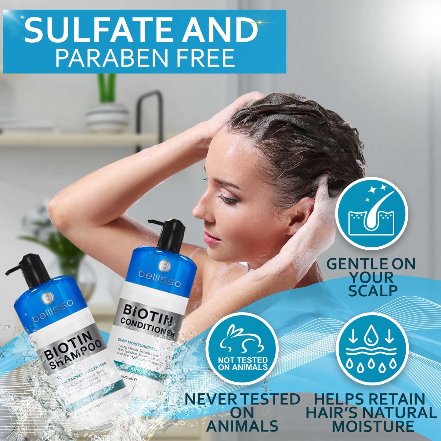 Biotin Shampoo and Conditioner Set - Moroccan Argan Oil | Hair Heat Protectant Spray