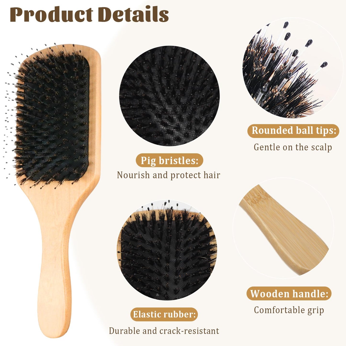 Wooden Paddle Hair Brush with Bristle & Detangling Pins – Hairbrush for Men, Women, to Reduce Frizz, Restore Shine & Promote Healthy Hair