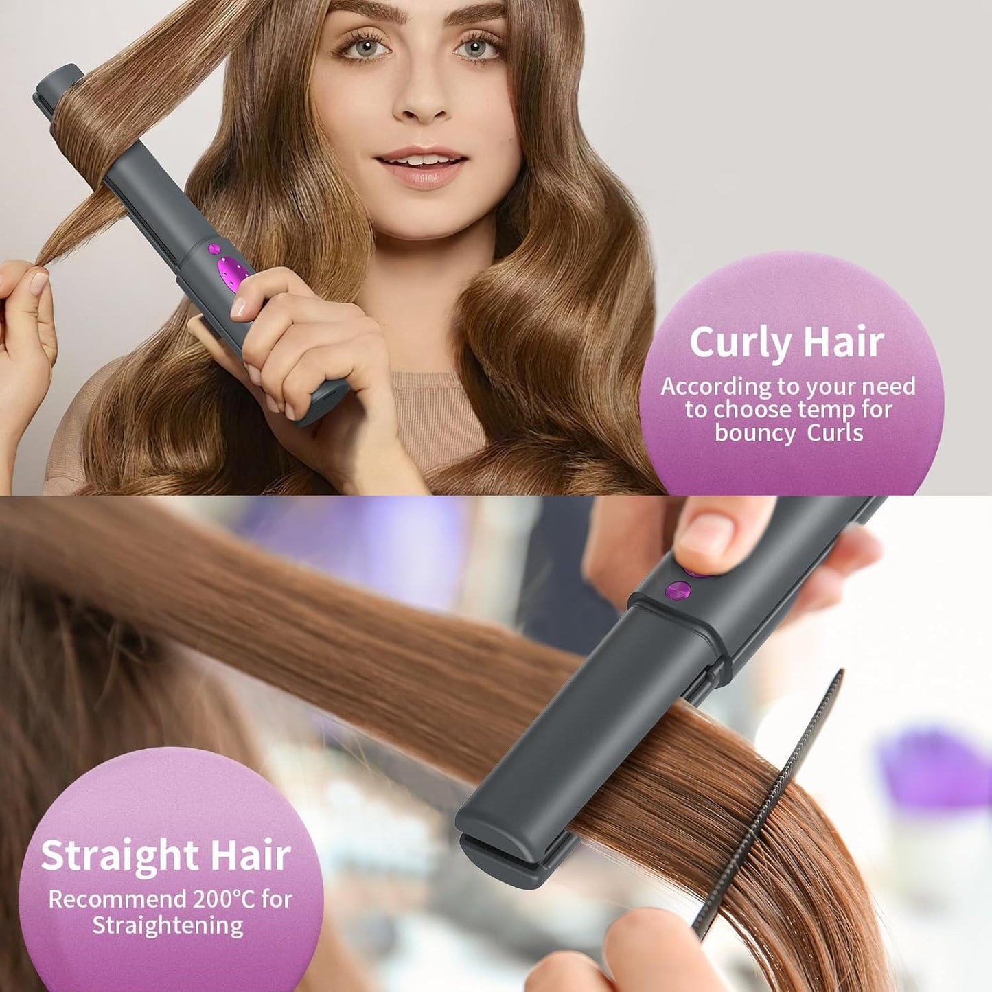 OBEST Cordless Hair Straighteners Curler 2 in 1, Fast Heating Titanium Flat Plates, 5000mAh Rechargeable Flat Iron with USB-C Charging, Portable Travel Styling Tool for Women